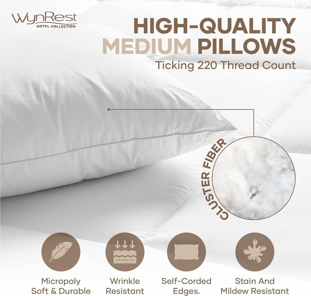 Wynrest Cluster Pillow Queen 20x30 Soft Medium Hotel Pillow 100% Direct Medium| Used in Many Hotels & Resorts (1, 20x30)