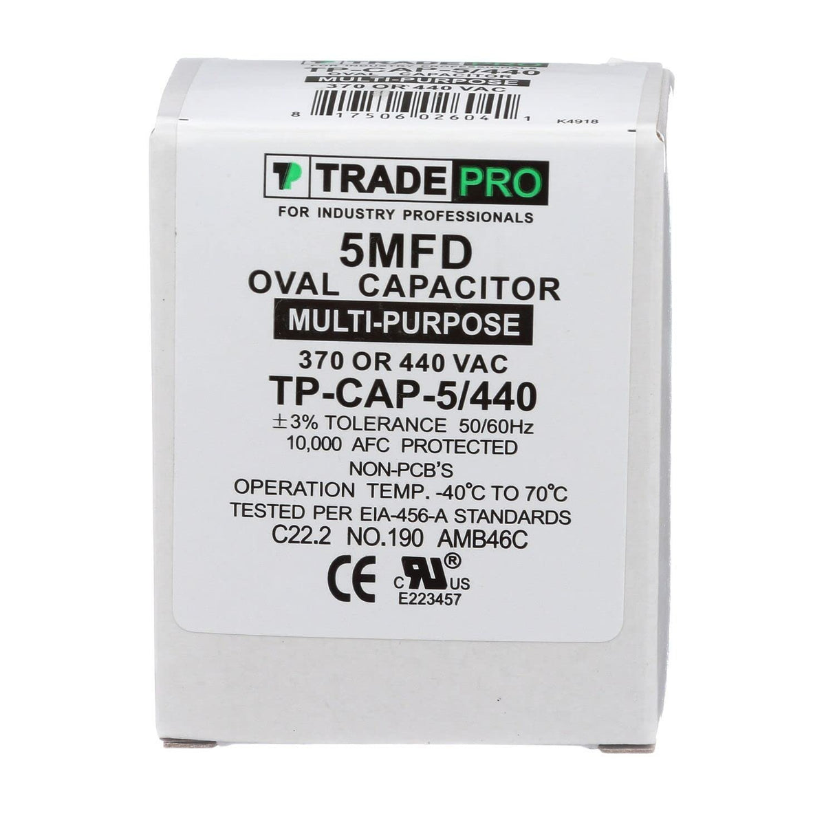 TradePro 5 MFD Oval Capacitor 370/440 Volt Oval Replacement