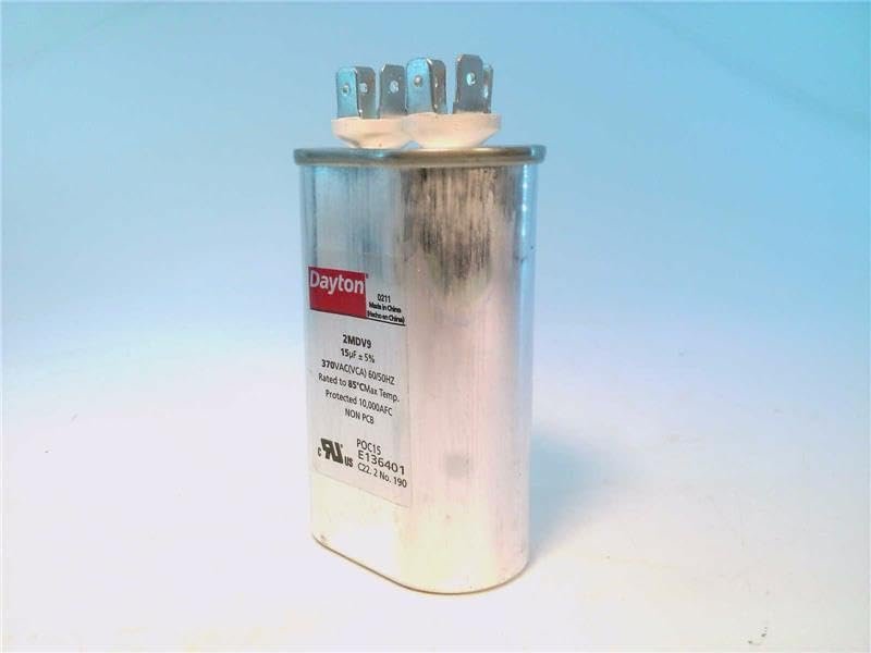 Dayton 2MDV9 (15MFD), 3-5/8 INCH. H, 370VAC, 50/60HZ, Motor Run Capacitor, Oval
