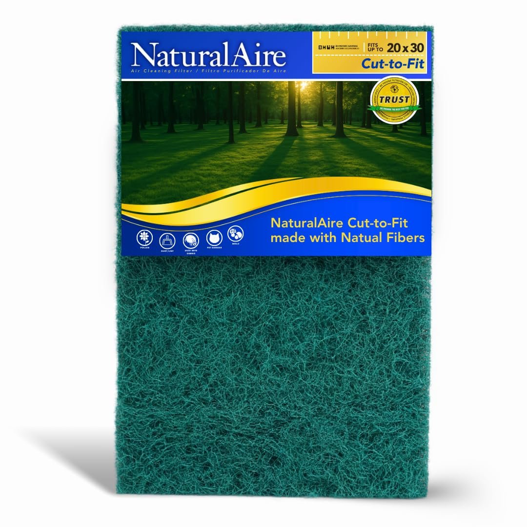 Flanders NaturalAire Reusable Air Filter 20x30x1 - Cut to Fit Material for Furnace, HVAC, & AC Vents - Washable Natural Fibers