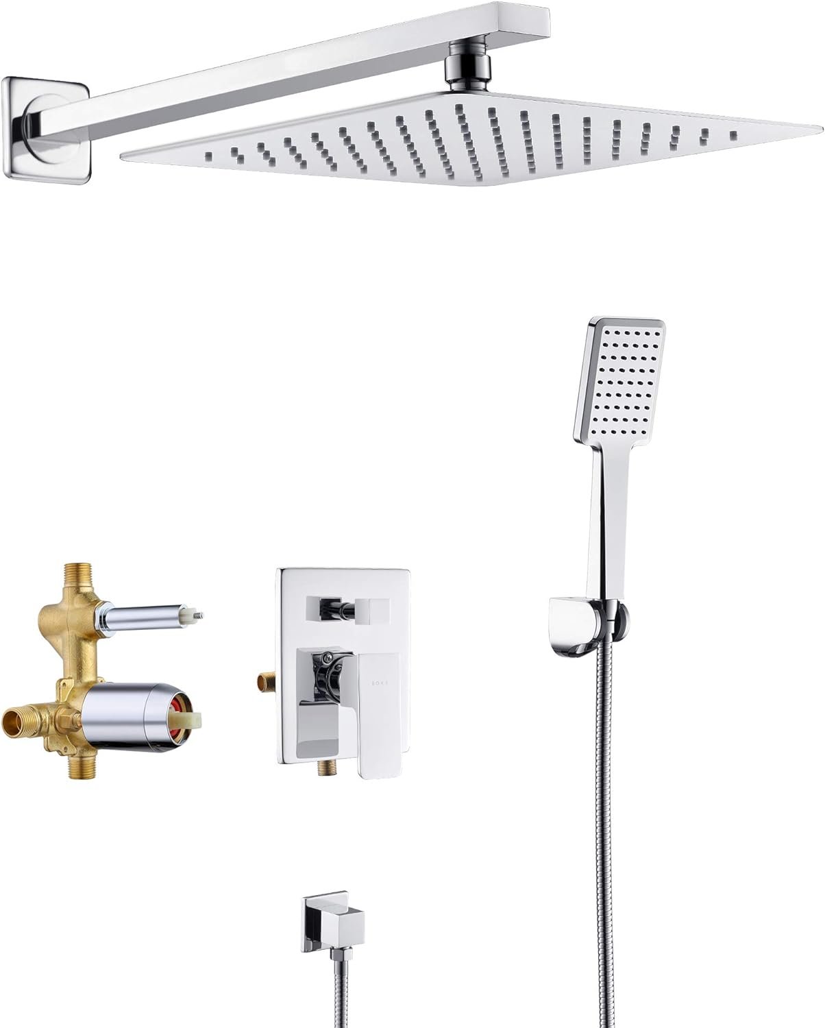 SOKA Shower Faucet Set Chrome 10 Inch Rainfall Shower Head And High Pressure Handheld Shower Head Rain Shower System Shower Trim Kit with Valve Pressure Balance Wall Mount Square Shower Combo Set