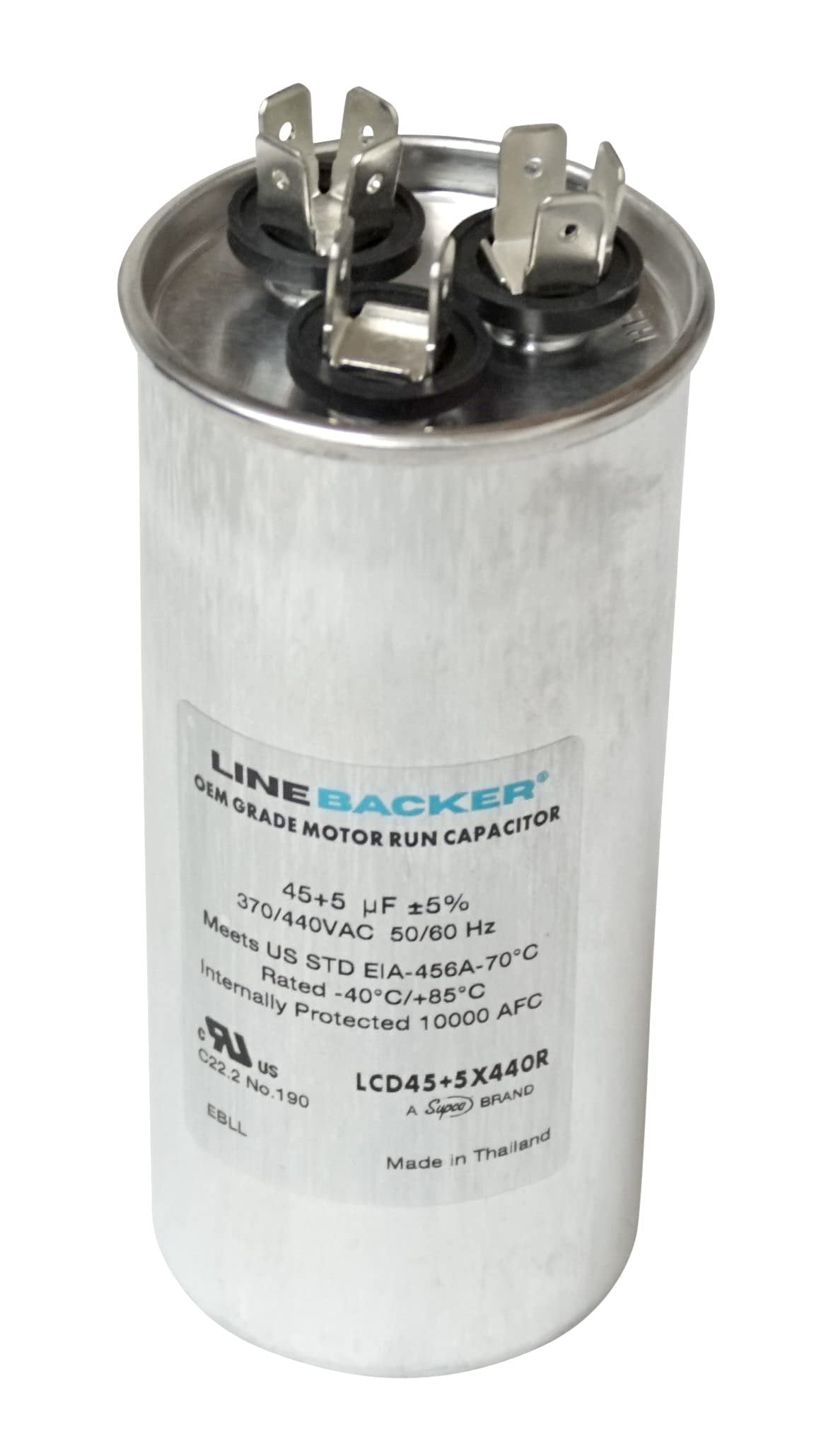 Supco Capacitor Round Dual Run 45 + 5 uf 370/440 Volts for HVAC Motors Compressors LCD45+5X440R Linebacker