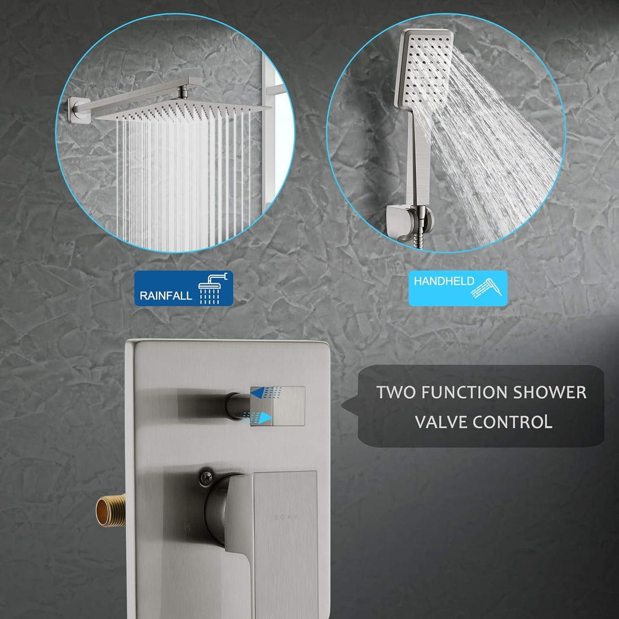 SOKA Shower Faucet Set Chrome 10 Inch Rainfall Shower Head And High Pressure Handheld Shower Head Rain Shower System Shower Trim Kit with Valve Pressure Balance Wall Mount Square Shower Combo Set