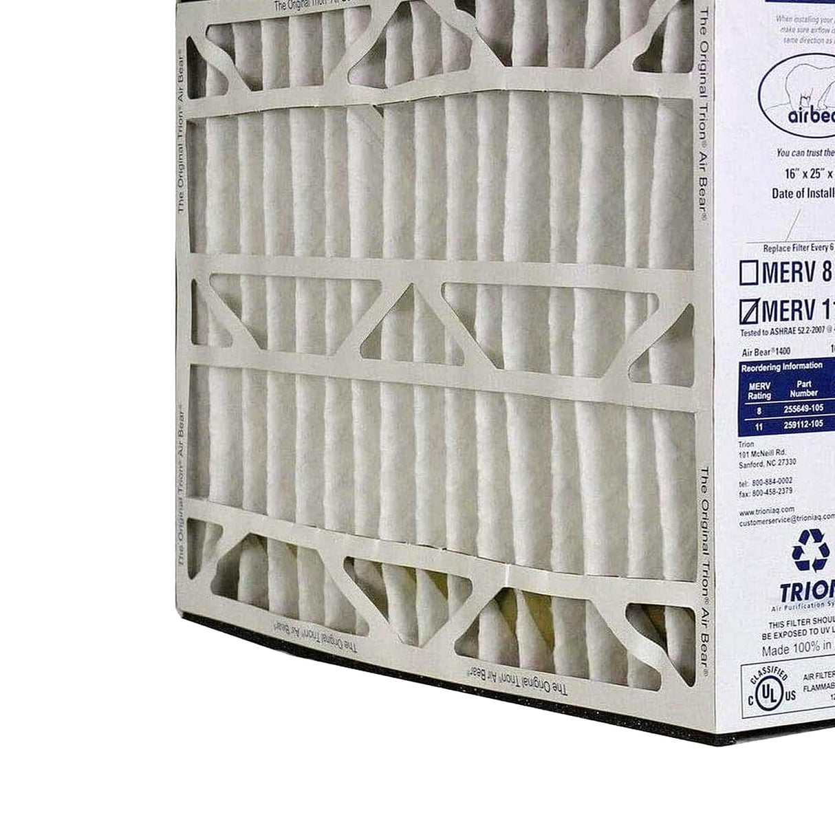 Trion Air Bear 16 x 25 x 5 Inch MERV 11 High Performance Air Purifier Filter Replacement for Air Bear Cleaner Purification Systems, White (3 Pack)