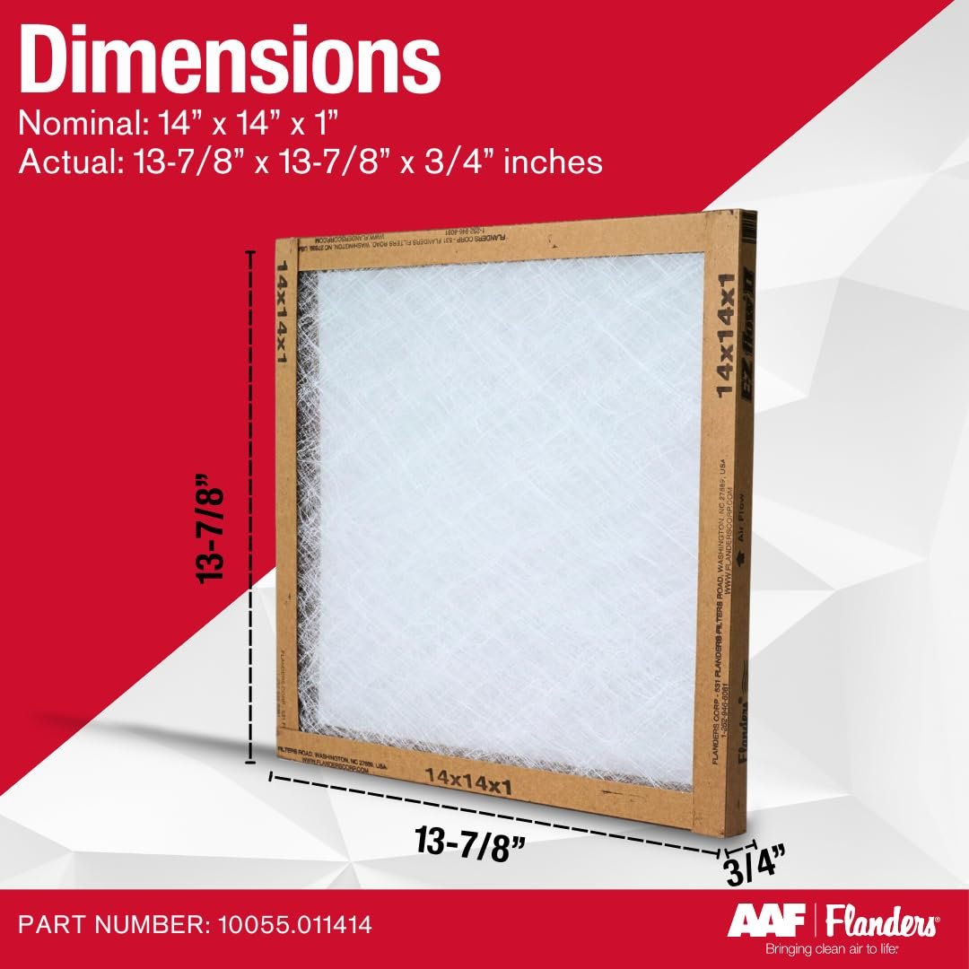 Flanders EZ-Flow II 14x14x1 Air Filters, MERV 1 - Furnace, HVAC, and AC Replacement Filter, High-Airflow Fiberglass Media, 10055.011414, Pack of 2