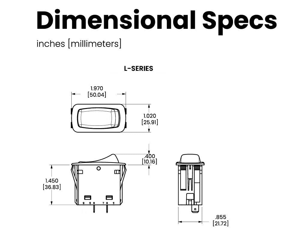 Carling Technologies Rocker Switch L11D1S001-AZZ00-000, SPST ON-None-Off 20A 12V, Sealed Non-Illuminated | Pack of 2