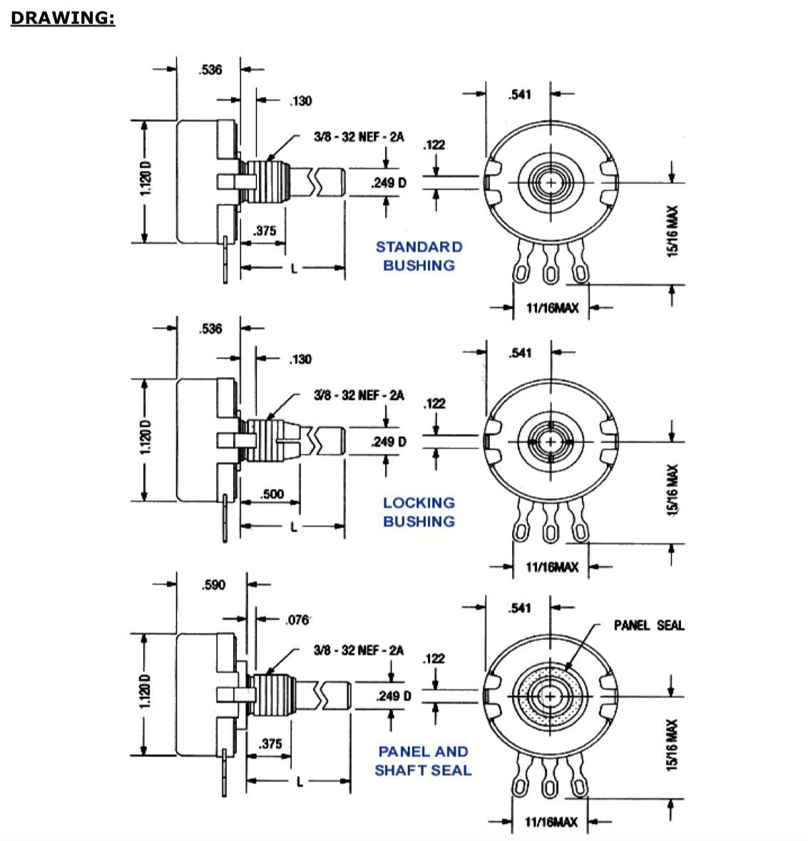 Precision Electronics Corporation RV4NAYSD502A 5k Ohm 2 Watt Potentiometer 10% 6.35mm