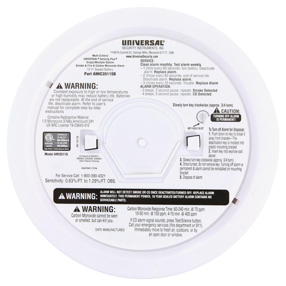 USI AMIC3511SB Sensing Plus Multi Criteria Combo Smoke, Fire & Carbon Monoxide Alarm with 10 Year Battery