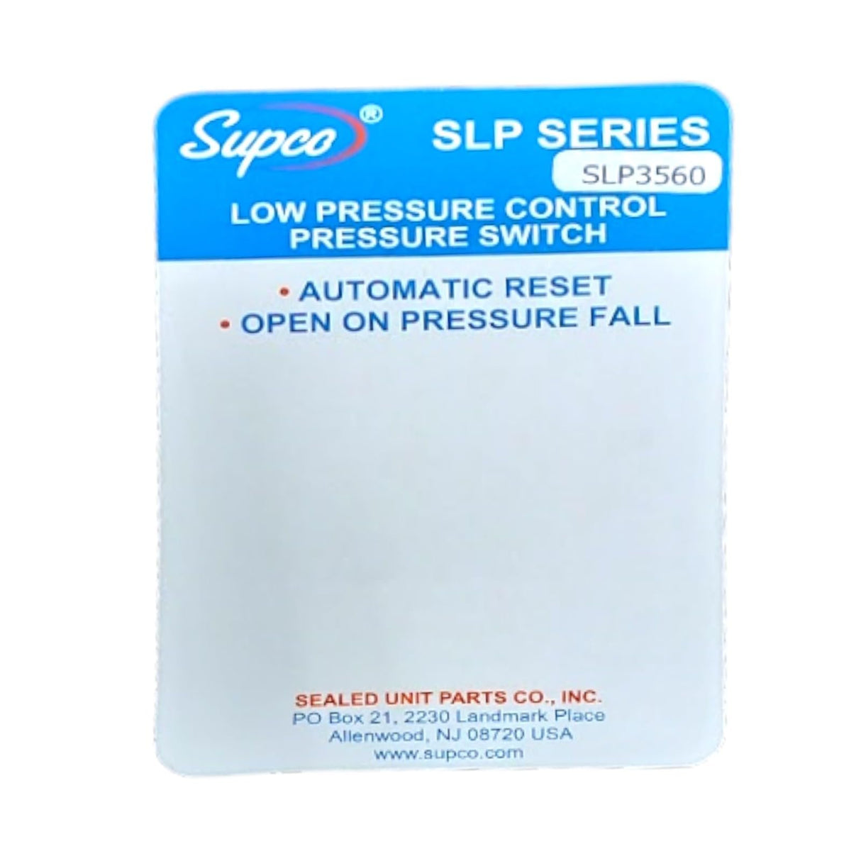 Supco SLP3560 Low Pressure Switch Open: 35 PSI Close: 60 PSI HVAC Refrigeration