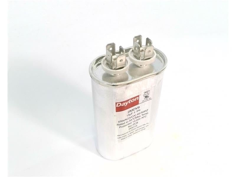 Dayton 2MDV9 (15MFD), 3-5/8 INCH. H, 370VAC, 50/60HZ, Motor Run Capacitor, Oval