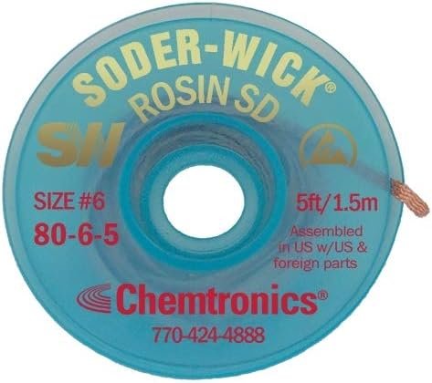 Chemtronics 80-6-5 SODER-WICK Rosin Desoldering Braid, .210 inch, 5ft on ESD Safe Spool -2 pack