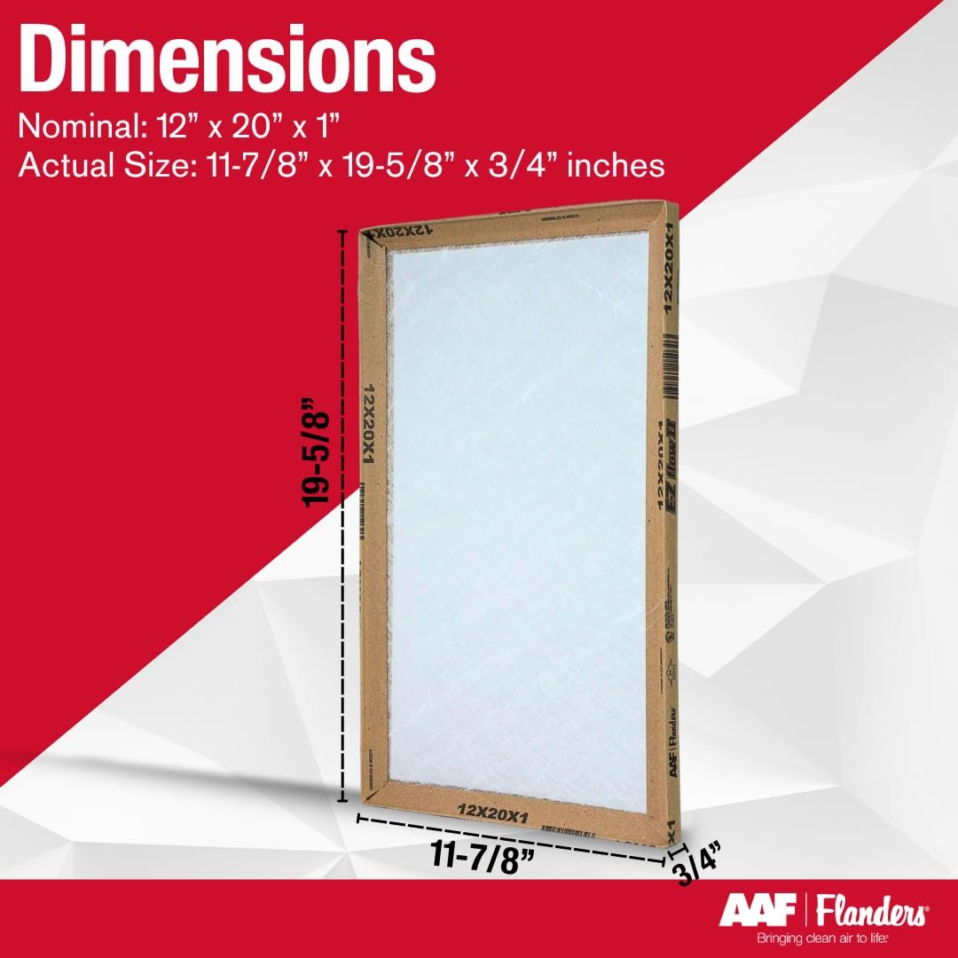 Flanders EZ-Flow II 12x20x1 Air Filters, MERV 1, Furnace, HVAC, & AC Filter - High-Airflow, Energy-Efficient, Fiberglass Media 10055.011220, (2-Pack)