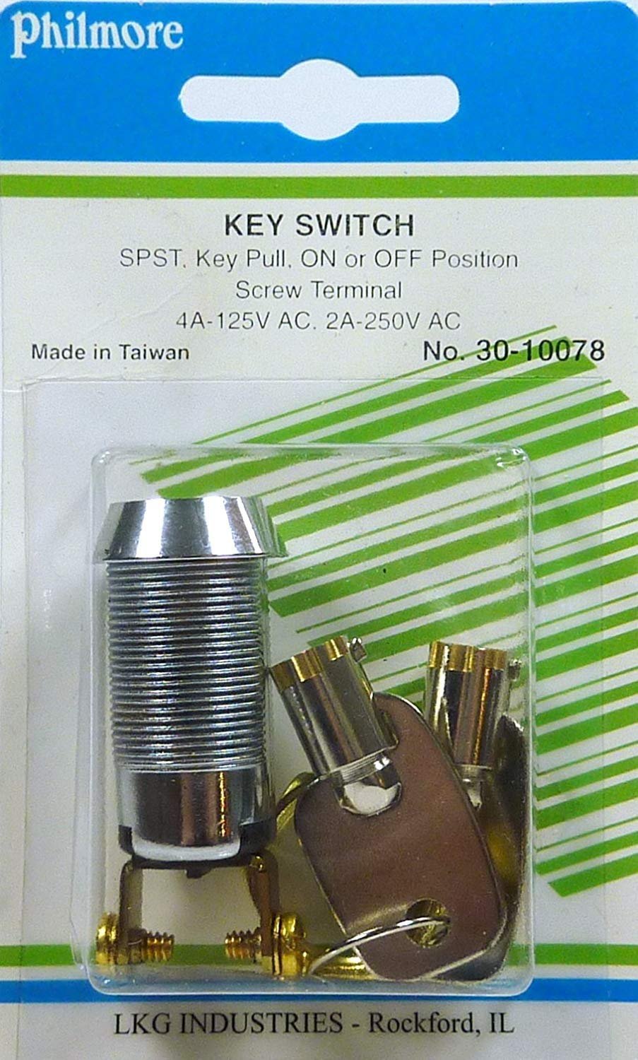 Philmore 5/8" On/Off Key Switch Lock SPST Key Removable On Or Off With 2 Keys and Nut; 30-10078