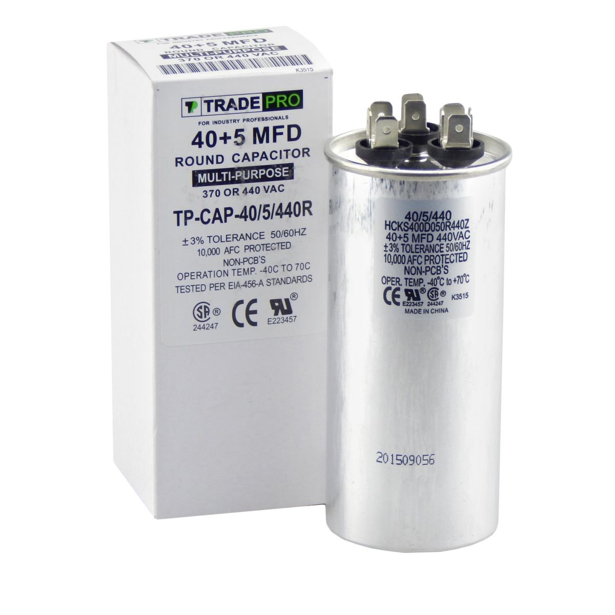 TradePro 40/5 MFD Multi-Purpose 440 or 370 Volt Round Run Capacitor Replacement TradePro 40+5