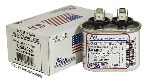 Amrad 4 uf / Mfd Oval Universal Capacitor Replacement Amrad USA2028 Replacement - used for 370 or 440 VAC , Made in the U.S.A.