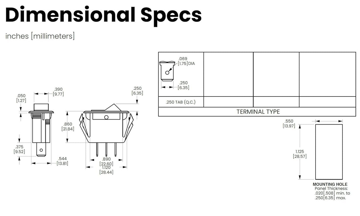 Carling Technologies Lighted Rocker Switch | SPST ON-Off 10A/250VAC 15A/125VAC | Red Actuator 250V Neon Lamp