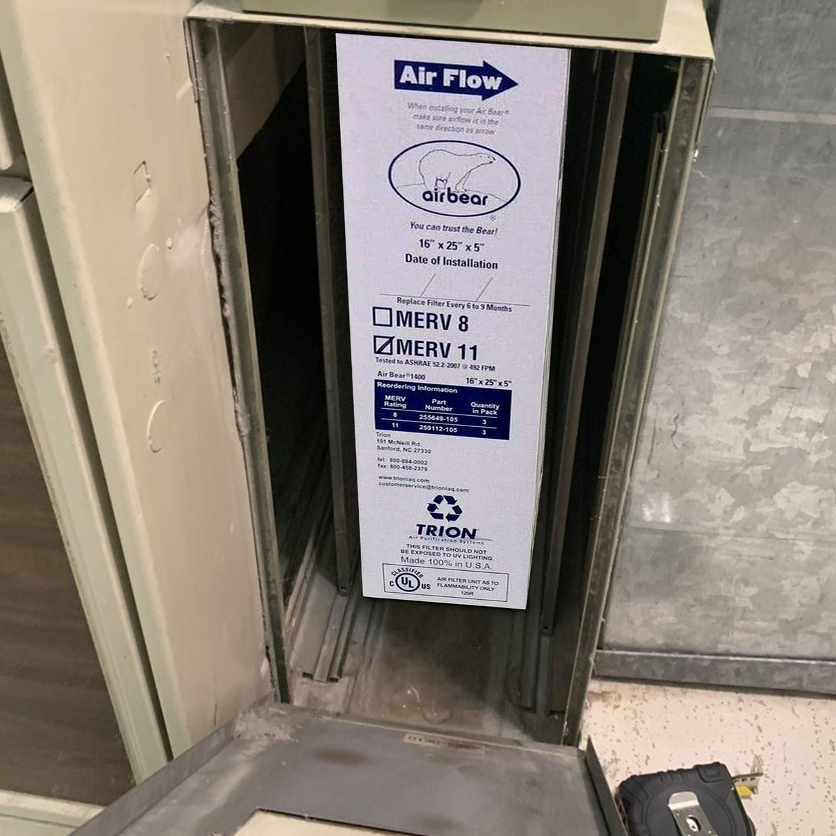 Trion Air Bear 16 x 25 x 5 Inch MERV 11 High Performance Air Purifier Filter Replacement for Air Bear Cleaner Purification Systems, White (3 Pack)