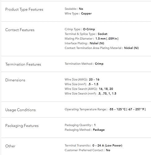 TE Connectivity Deutsch 20-16 AWG Solid Barrel Style Connectors - 100 Pack (0462-201-16141)