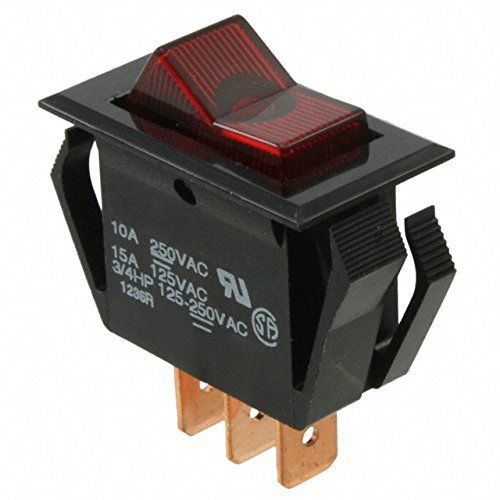 Carling Technologies Lighted Rocker Switch | SPST ON-Off 10A/250VAC 15A/125VAC | Red Actuator 250V Neon Lamp