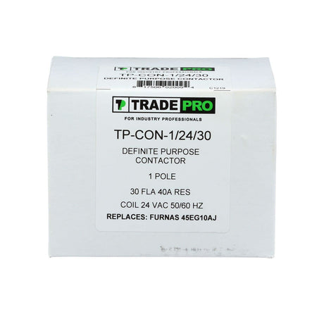 TradePro (TP-CON-1/24/30) 24 Volt 30 Amp Definite Purpose 1 Pole Contactor | 30 Full Load Amps (FLA) Rating, Silver Cadmium Oxide Contacts, -40°F to 150°F Temperature Range