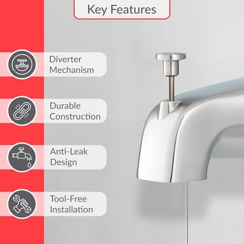 Proplus 101017 Bathtub Spout with Diverter Repair Kit in Chrome – Universal Replacement for Tub Diverter Spout, Easy Installation