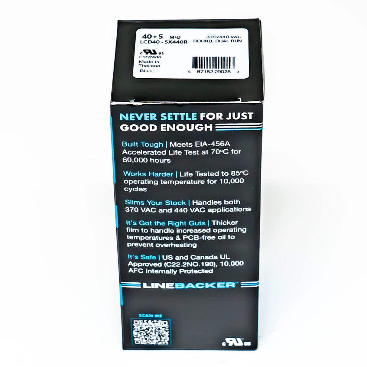Supco Capacitor Round Dual Run 40 + 5 uf 370/440 Volts for HVAC Motors Compressors LCD40+5X440R Linebacker