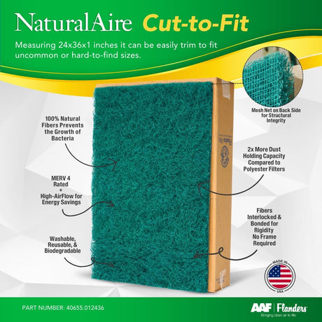 Flanders PrecisionAire 40655.012436 24 by 36 by 1 NaturalAire Cut To Fit Natural Fiber Air Filter