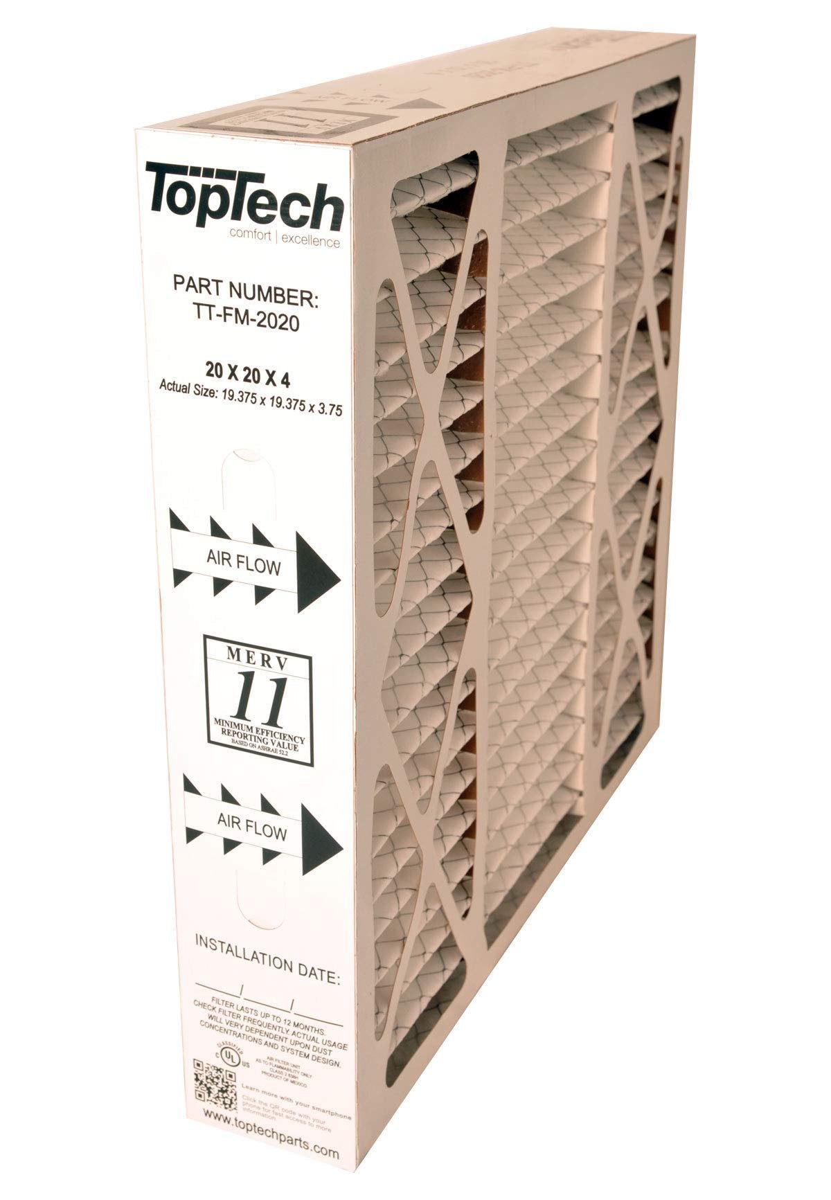 TopTech TT-FM-2020 Ready to Use TechPure TTFM2020 Air Filter 20x20x4 Top Tech OEM Cartridge 20 by 20 by 4 in Furnace MERV 11 Carrier TT-MAC-2122 TT-MAC-2020