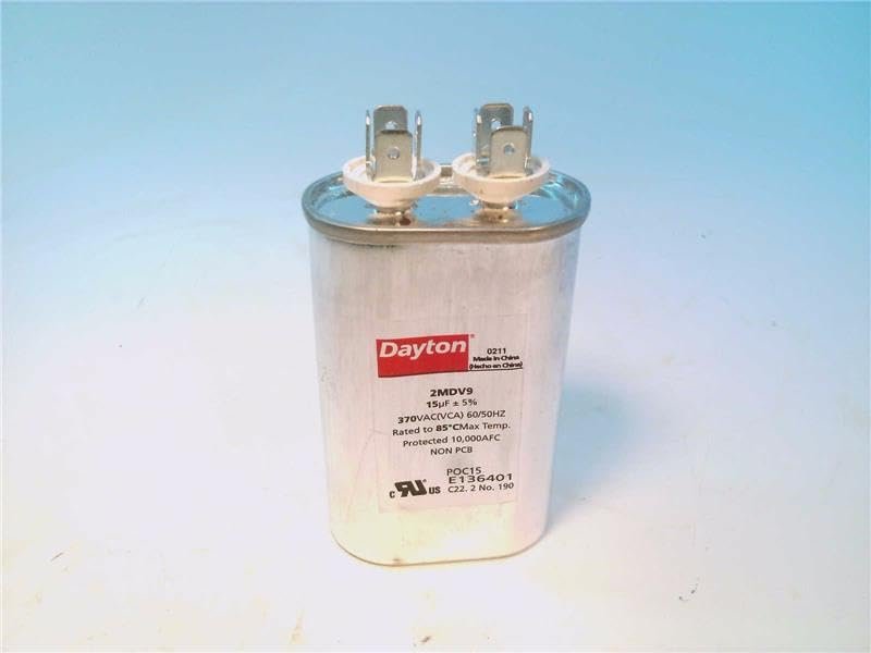 Dayton 2MDV9 (15MFD), 3-5/8 INCH. H, 370VAC, 50/60HZ, Motor Run Capacitor, Oval