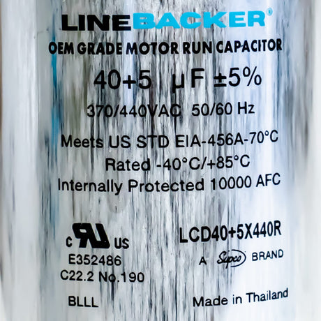 Supco Capacitor Round Dual Run 40 + 5 uf 370/440 Volts for HVAC Motors Compressors LCD40+5X440R Linebacker