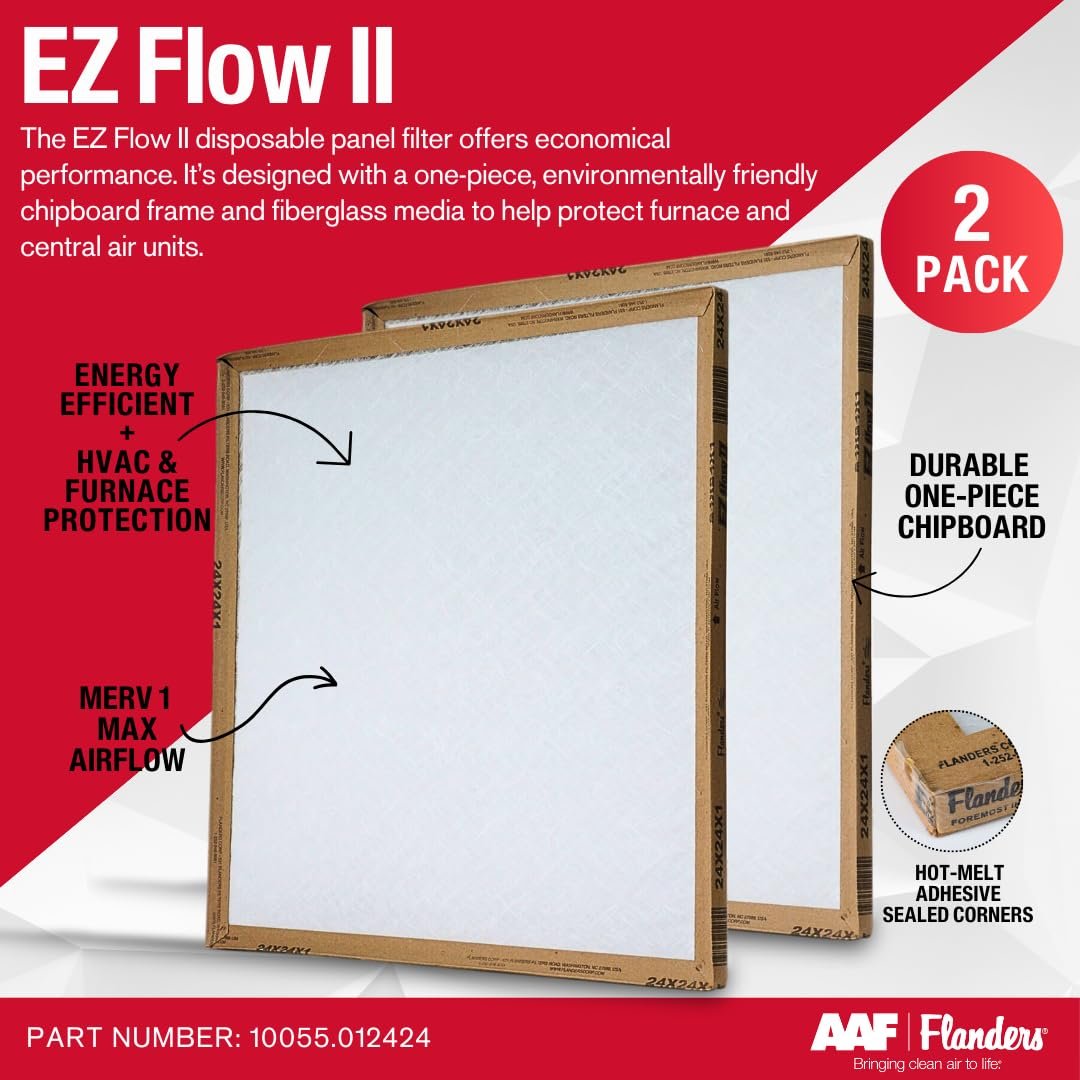 Flanders EZ-Flow II Air Filter 24X24X1 - QTY of 2 Filters
