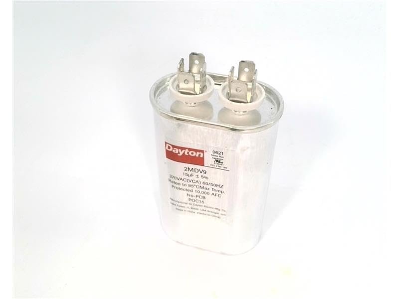 Dayton 2MDV9 (15MFD), 3-5/8 INCH. H, 370VAC, 50/60HZ, Motor Run Capacitor, Oval