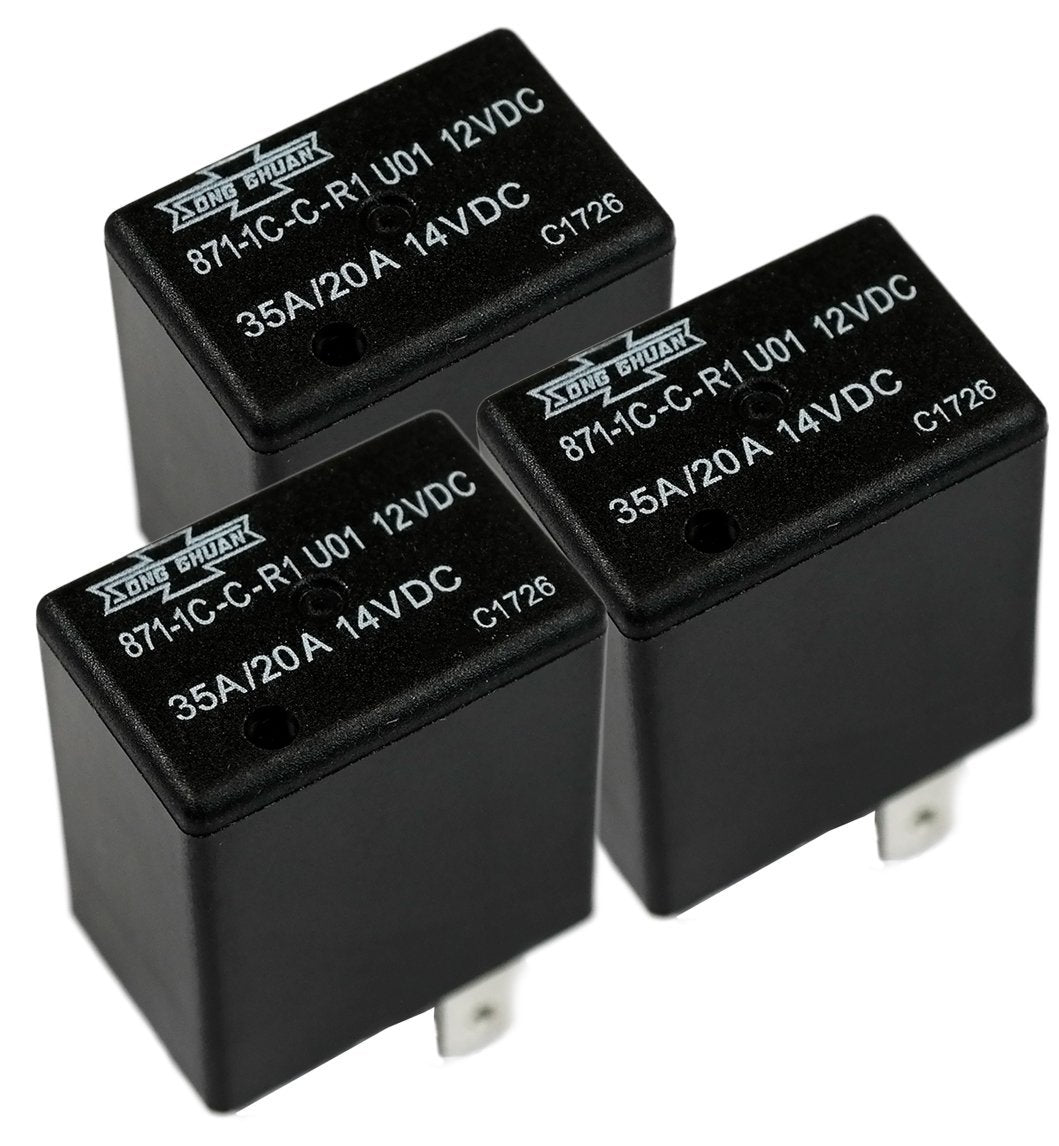 Song Chuan 871-1C-C-R1U01 12VDC (Pack of 3) Micro 280 SPDT 20/35A Relay, SPDT 1 Form C