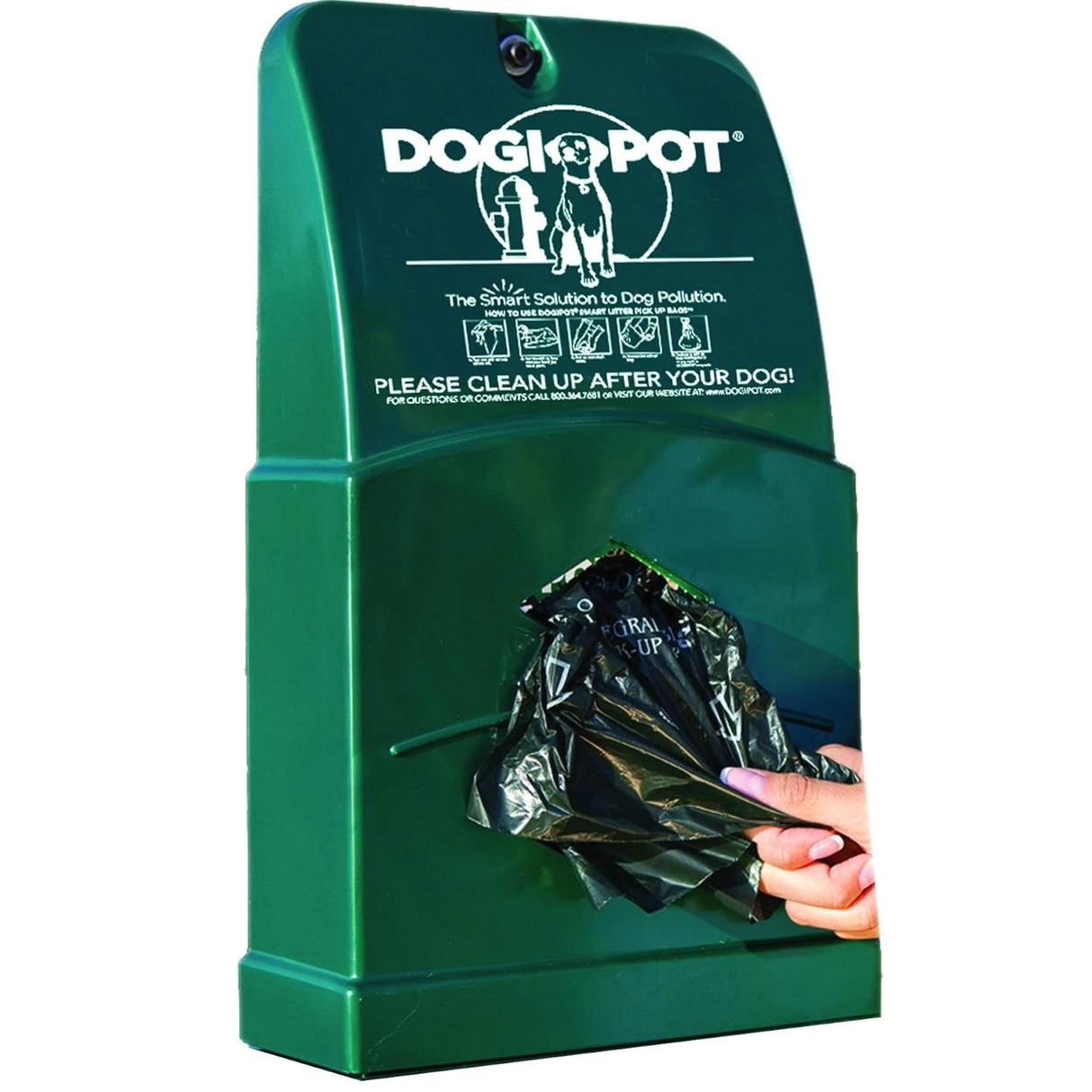DOGIPOT 1010 Pet Station Includes Sign, Dispenser, Poly Receptacle , Litter Bag Rolls and Liner Trash Bags, Polyethylene, Forest Green (Sign board may vary)
