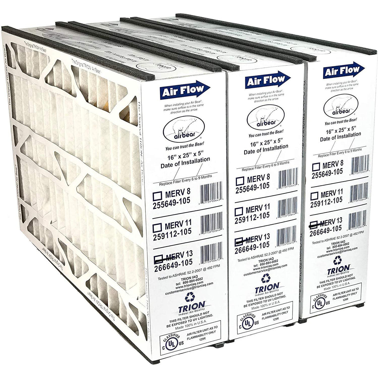 Trion Air Bear 5 Inch MERV 13 High Performance Air Purifier Filter Replacement for Air Cleaner Purification Systems, White (3 Pack)