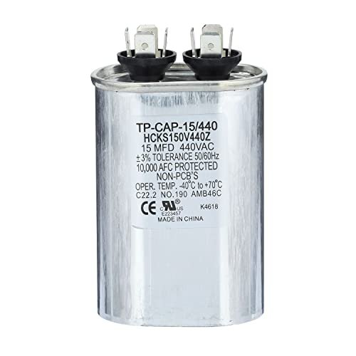 TradePro (TP-CAP-15/440) 15 MFD (Microfarads) 440 Volt Oval Single Run Capacitor | 60,000 Hour Operating Life, Aluminum Composition, -40°F to 158°F (-40°C to 70°C) Temperature Range