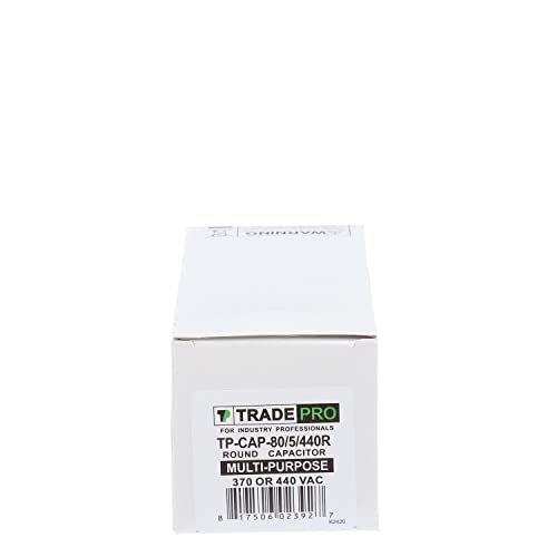 TradePro (TP-CAP-80/5/440R) 80+5 MFD (Microfarads) 440 Volt Round Dual Run Capacitor | 60,000 Hour Operating Life, Aluminum Composition, -40°F to 158°F (-40°C to 70°C) Temperature Range