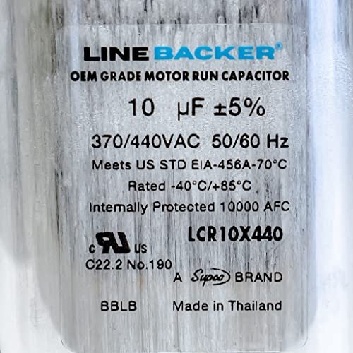 Supco Capacitor Oval Run 10 uf 370/440 Volts for HVAC Motors Compressors LCR10X440 Linebacker
