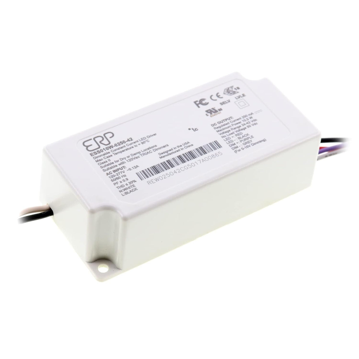ERP POWER ESS010W-0250-42 ESS010 Series 10.5 W 250 mA 42 V Output Max Constant Current LED Driver - 1 item(s)