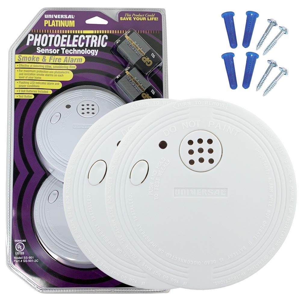 Universal Security Instruments Battery-Operated Photoelectric Smoke and Fire Alarm, 2-Pack, Model SS-901-2C/3CC (Pack of 2)