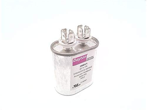 Dayton 2MDV1 2"X2 11/16", 2UF, 370 VAC, Capacitor, Motor Run, Oval, Quick Connects