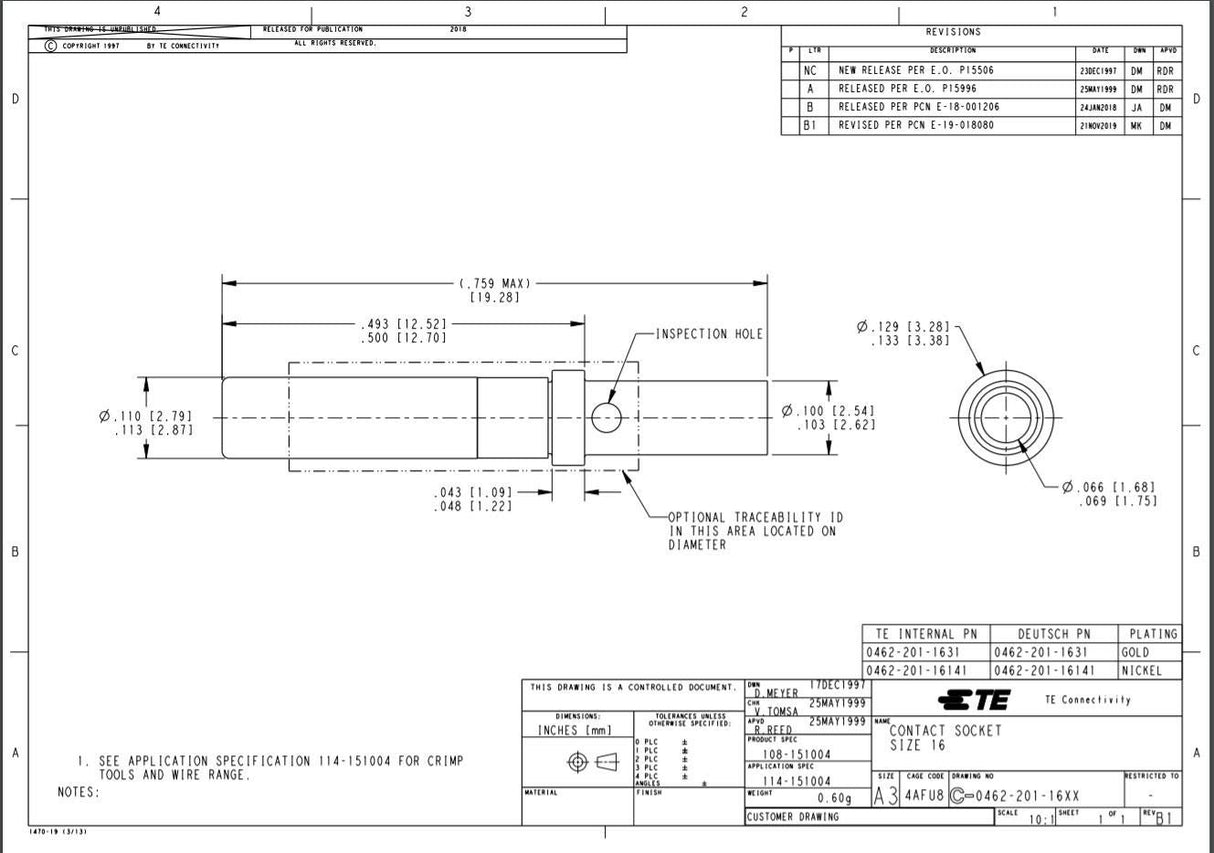 TE Connectivity Deutsch 20-16 AWG Solid Barrel Style Connectors - 100 Pack (0462-201-16141)
