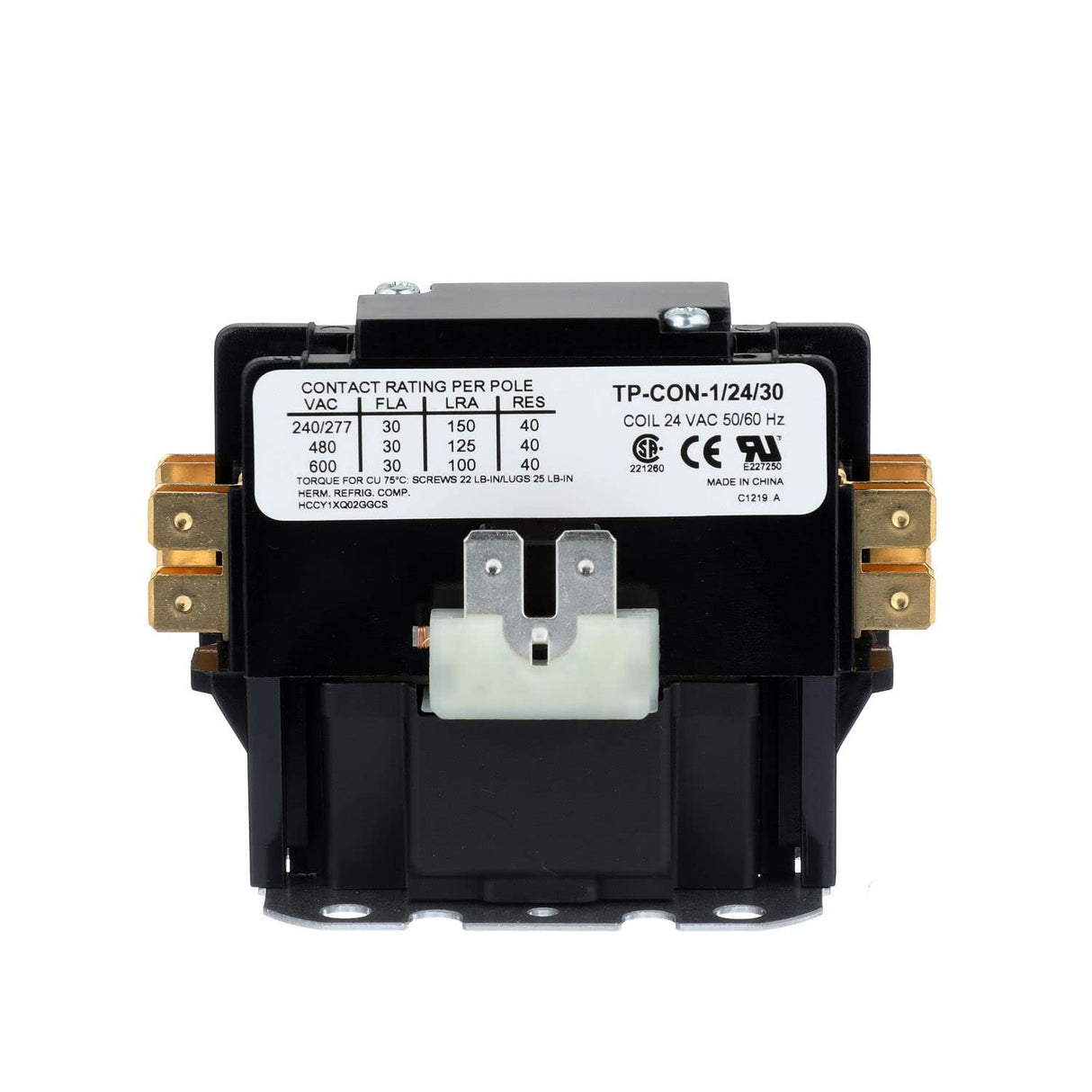 TradePro (TP-CON-1/24/30) 24 Volt 30 Amp Definite Purpose 1 Pole Contactor | 30 Full Load Amps (FLA) Rating, Silver Cadmium Oxide Contacts, -40°F to 150°F Temperature Range
