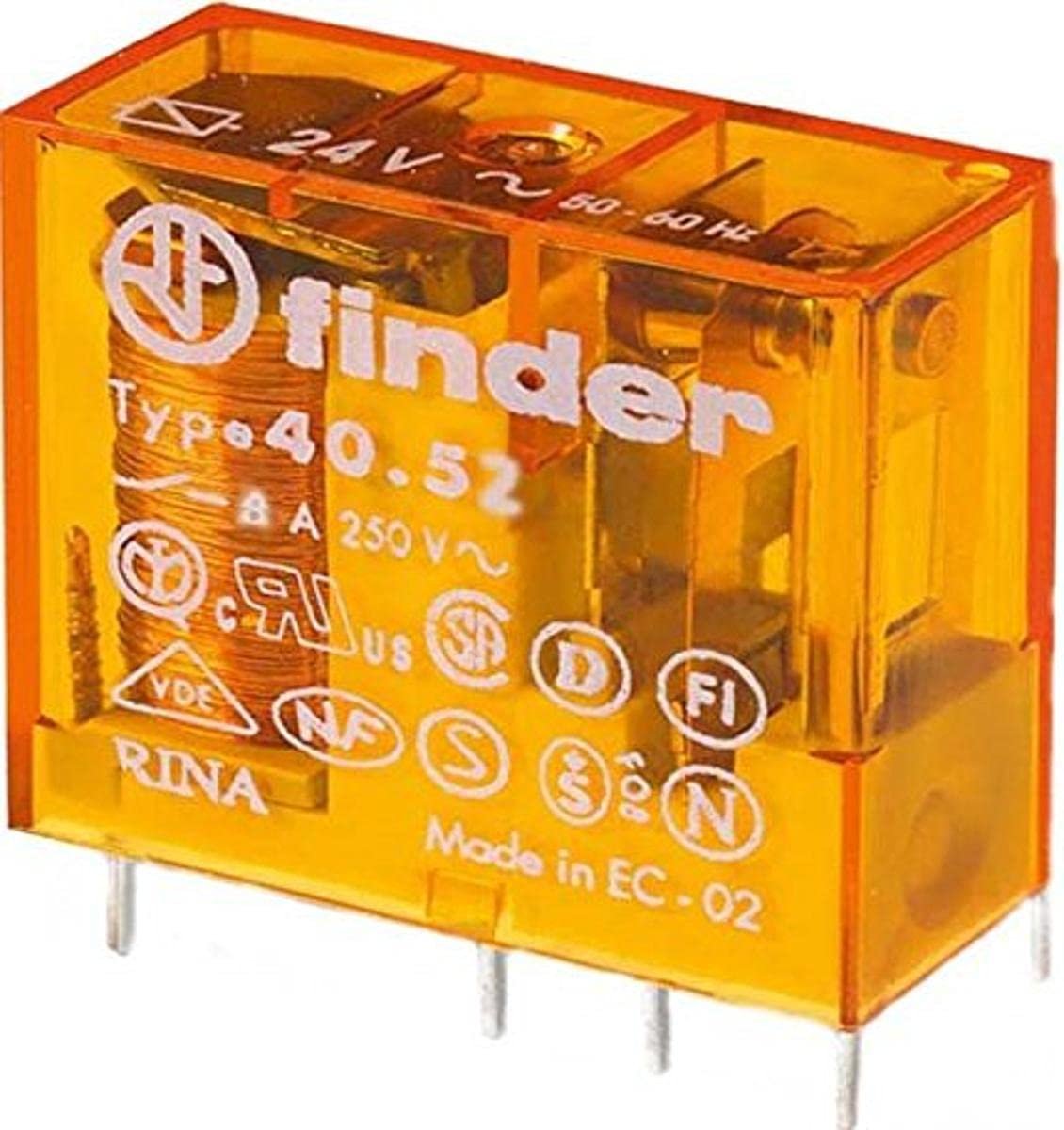 Finder 40.52.8.024.0000 PCB Mount Relay 24Vac 8A 2 CO, DPDT
