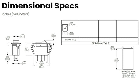 Carling Technologies Lighted Rocker Switch | SPST ON-Off 10A/250VAC 15A/125VAC | Red Actuator 250V Neon Lamp