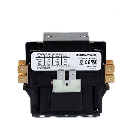 TradePro (TP-CON-2/24/30) 24 Volt 30 Amp Definite Purpose 2 Pole Contactor | 30 Full Load Amps (FLA) Rating, Silver Cadmium Oxide Contacts, -40°F to 150°F Temperature Range