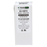 TradePro (TP-CAP-80/5/440R) 80+5 MFD (Microfarads) 440 Volt Round Dual Run Capacitor | 60,000 Hour Operating Life, Aluminum Composition, -40°F to 158°F (-40°C to 70°C) Temperature Range